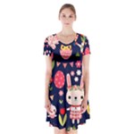 Bunny - Easter Pattern Short Sleeve V-neck Flare Dress