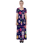 Bunny - Easter Pattern High Waist Short Sleeve Maxi Dress