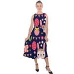 Bunny - Easter Pattern Midi Tie-Back Chiffon Dress