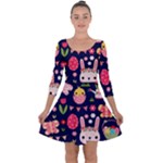 Bunny - Easter Pattern Quarter Sleeve Skater Dress