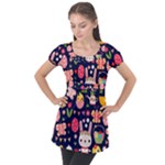 Bunny - Easter Pattern Puff Sleeve Tunic Top