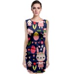 Bunny - Easter Pattern Sleeveless Velvet Midi Dress