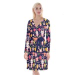 Bunny - Easter Pattern Long Sleeve Velvet Front Wrap Dress