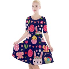 Quarter Sleeve A-Line Dress 