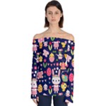 Bunny - Easter Pattern Off Shoulder Long Sleeve Top