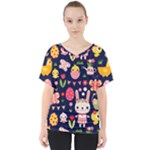 Bunny - Easter Pattern V-Neck Dolman Drape Top