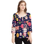 Bunny - Easter Pattern Chiffon Quarter Sleeve Blouse