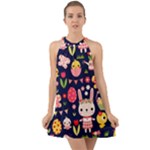 Bunny - Easter Pattern Halter Tie Back Chiffon Dress