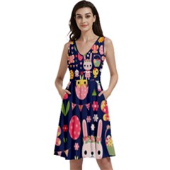 Sleeveless V-Neck Skater Dress with Pockets 