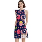 Bunny - Easter Pattern Cocktail Party Halter Sleeveless Dress With Pockets