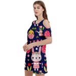 Bunny - Easter Pattern Women s Cold Shoulder Round Neck Mini Dress