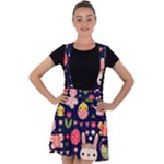 Bunny - Easter Pattern Velvet Suspender Skater Skirt