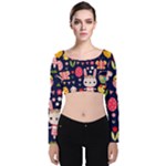 Bunny - Easter Pattern Velvet Long Sleeve Crop Top