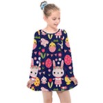 Bunny - Easter Pattern Kids  Long Sleeve Dress