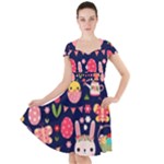 Bunny - Easter Pattern Cap Sleeve Midi Dress