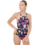 Bunny - Easter Pattern High Neck One Piece Swimsuit