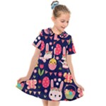 Bunny - Easter Pattern Kids  Short Sleeve Shirt Dress