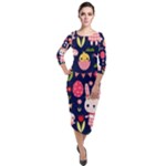 Bunny - Easter Pattern Quarter Sleeve Midi Velour Bodycon Dress