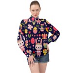 Bunny - Easter Pattern High Neck Long Sleeve Chiffon Top