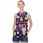 Bunny - Easter Pattern High Neck Satin Top