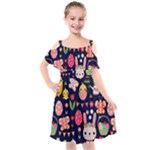 Bunny - Easter Pattern Kids  Cut Out Shoulders Chiffon Dress