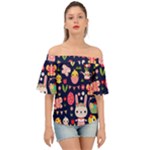 Bunny - Easter Pattern Off Shoulder Short Sleeve Top