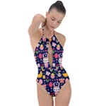 Bunny - Easter Pattern Plunge Cut Halter Swimsuit