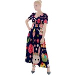 Bunny - Easter Pattern Button Up Short Sleeve Maxi Dress