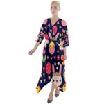 Bunny - Easter Pattern Quarter Sleeve Wrap Front Maxi Dress