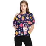 Bunny - Easter Pattern One Shoulder Cut Out T-Shirt