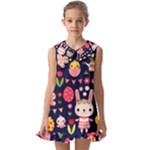 Bunny - Easter Pattern Kids  Pilgrim Collar Ruffle Hem Dress