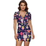 Bunny - Easter Pattern Low Cut Cap Sleeve Mini Dress