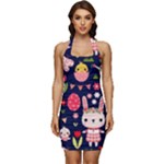 Bunny - Easter Pattern Sleeveless Wide Square Neckline Ruched Bodycon Dress