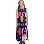 Bunny - Easter Pattern Kids  Satin Sleeveless Maxi Dress