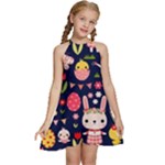 Bunny - Easter Pattern Kids  Halter Collar Waist Tie Chiffon Dress