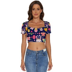 Short Sleeve Square Neckline Crop Top  