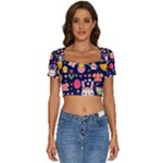 Bunny - Easter Pattern Short Sleeve Square Neckline Crop Top 