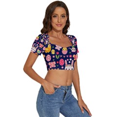 Short Sleeve Square Neckline Crop Top  