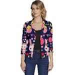 Bunny - Easter Pattern Women s Casual 3/4 Sleeve Spring Jacket