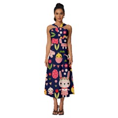 Sleeveless Cross Front Cocktail Midi Chiffon Dress 