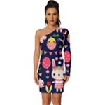 Bunny - Easter Pattern Long Sleeve One Shoulder Mini Dress