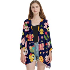 Open Front 3/4 Sleeve Batwing Chiffon Cardigan Kimono 