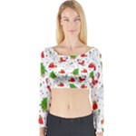 Christmas Pattern, Pattern, Christmas Long Sleeve Crop Top