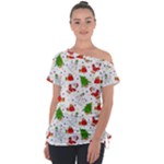 Christmas Pattern, Pattern, Christmas Off Shoulder Tie-Up T-Shirt