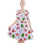 Christmas Pattern, Pattern, Christmas Quarter Sleeve A-Line Dress With Pockets