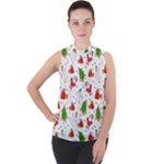 Christmas Pattern, Pattern, Christmas Mock Neck Chiffon Sleeveless Top