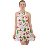 Christmas Pattern, Pattern, Christmas Halter Tie Back Chiffon Dress