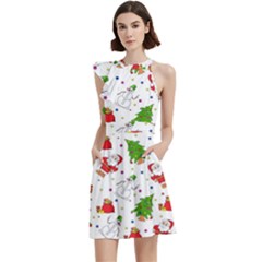 Cocktail Party Halter Sleeveless Dress With Pockets 