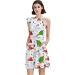 Christmas Pattern, Pattern, Christmas Cocktail Party Halter Sleeveless Dress With Pockets