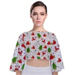 Christmas Pattern, Pattern, Christmas Tie Back Butterfly Sleeve Chiffon Top